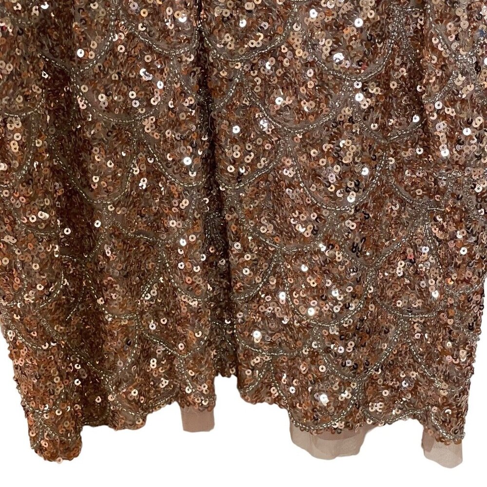 Mac Duggal Dress Size 8 Copper Silver Body Con Mini‎ Sequined Scallop - Picture 9 of 16